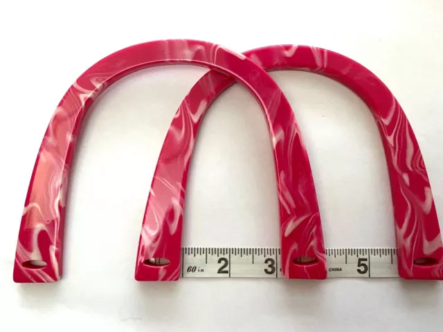 Pair (2) U Shaped Bag Handles for Knitting or Sewing (Marbled Pink)