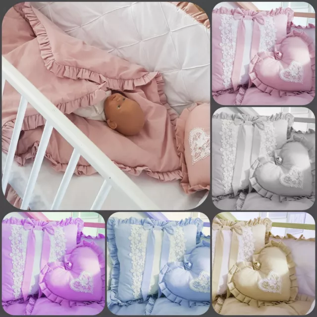 Luxury Baby Cot Quilt Cushions Lace