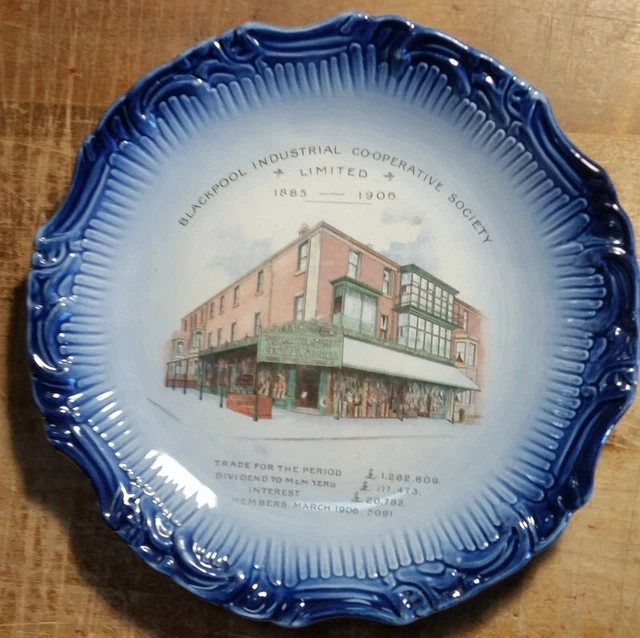 1906 Beautiful Longton Flo Blue Adv Plate Blackpool Industrial Co-Operative Soc
