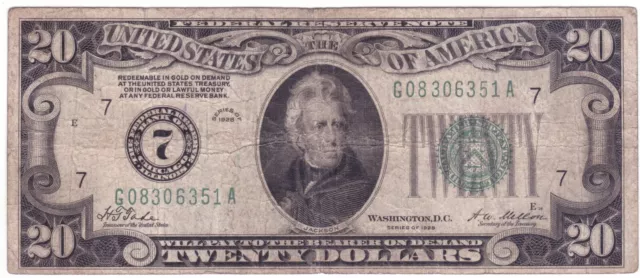 1928 $20 Dollar Bill Federal Reserve Note FRN Chicago Gold Clause