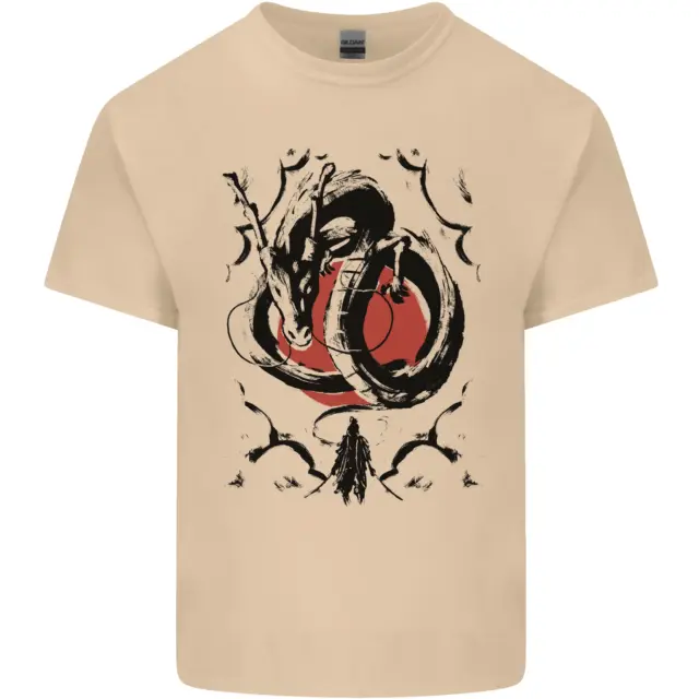 T-shirt top da uomo Samurai Warrior Dragon & Sun Fantasy MMA cotone