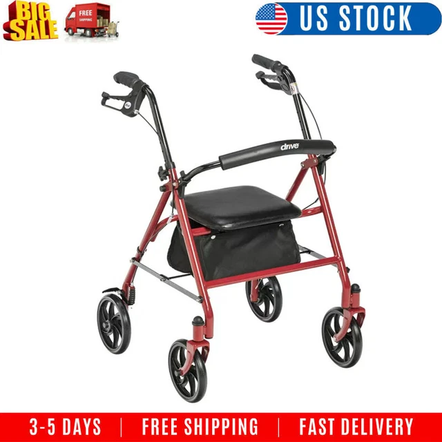 Drive Medical 4-WheelRollator Rolling Walker with Fold Up Removable Back Support