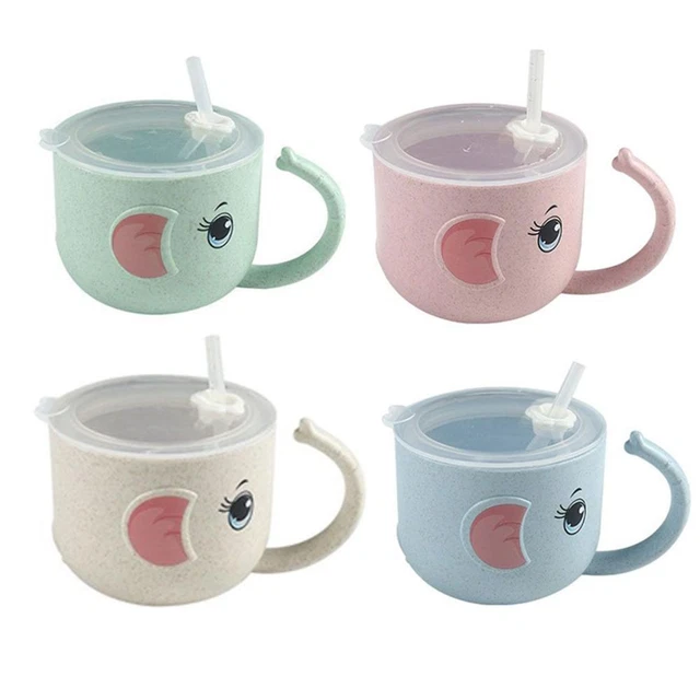 2 PCS kindergarten with lid drop-proof Leak-proof Bottle Water Glass straw cup