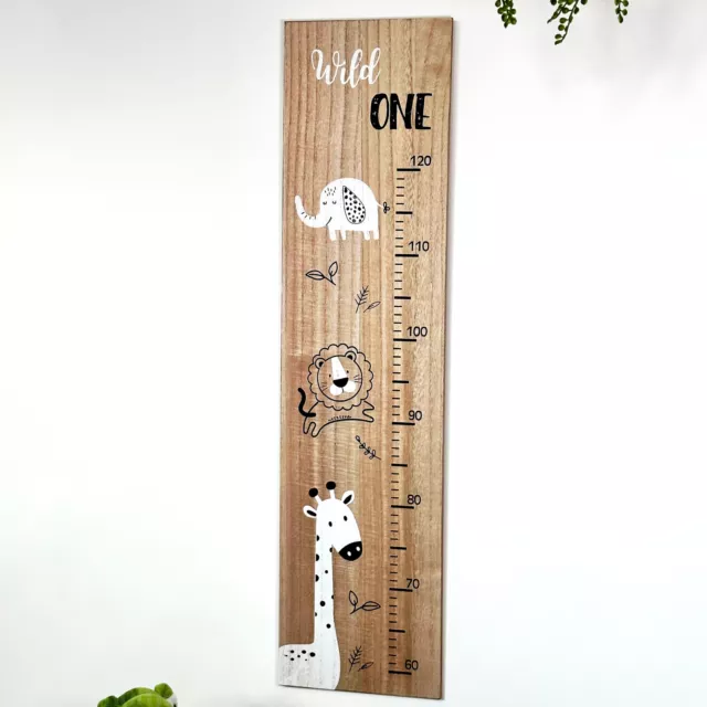 Safari Height Chart 80cm Wooden Animated Animal Childs Growth Nursery Wall Decor