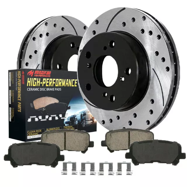 For Jeep Patriot Compass Caliber Avenger Front Drilled Rotors Ceramic Brake Pads