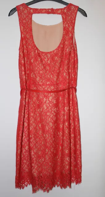Oasis Red Lace Over Belted Dress Size 12 2