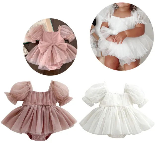 Baby Girls Bodysuit Gift Tulle One-piece Romper Dress Bubble Sleeve Prom Ball