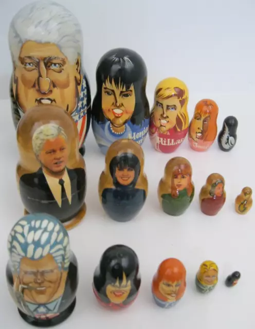 Lot Of 3 Bill Clinton Nesting Dolls Different Sets  Bill, Monica, Paula, Hillary