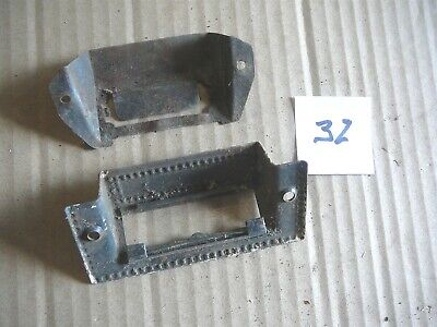LOT of TWO ANTIQUE SALVAGED PRESSED STEEL FILE CARD FRONT DRAWER PULLS - LOT #32 2
