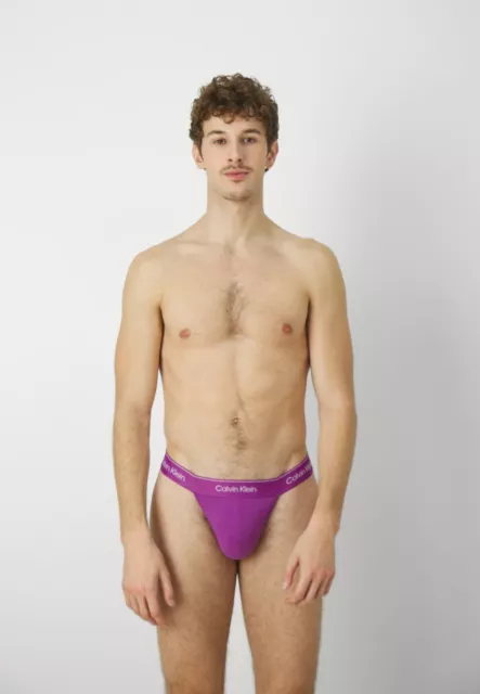 Calvin Klein CK mens dahlia purple cotton stretch thong underwear size S M 2