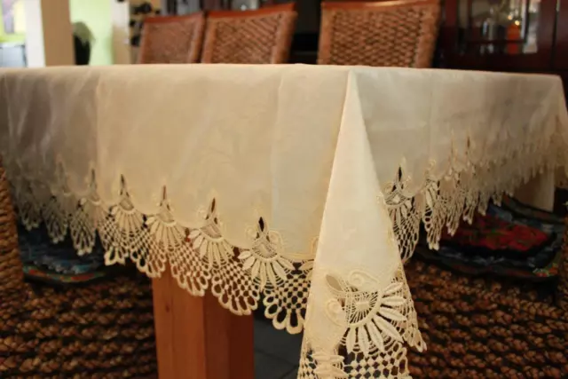 Rectangle / Oblong Embroidered Lace Tablecloth 150X230cm 6-8 chair Cream colour