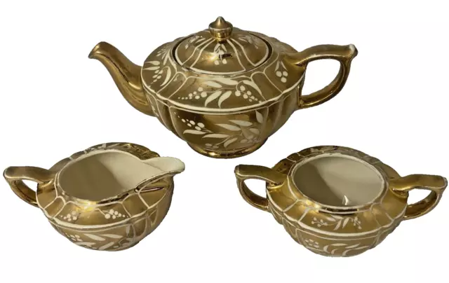 'Sadlers' Gold Lustre Teapot, Milk Jug, Sugar Bowl  Leaf Pattern -FREE POSTAGE