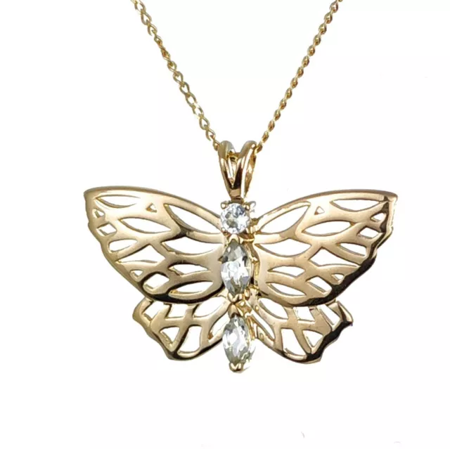 9ct Gold Aquamarine Necklace Butterfly Pendant Hallmarked UK Design Handmade