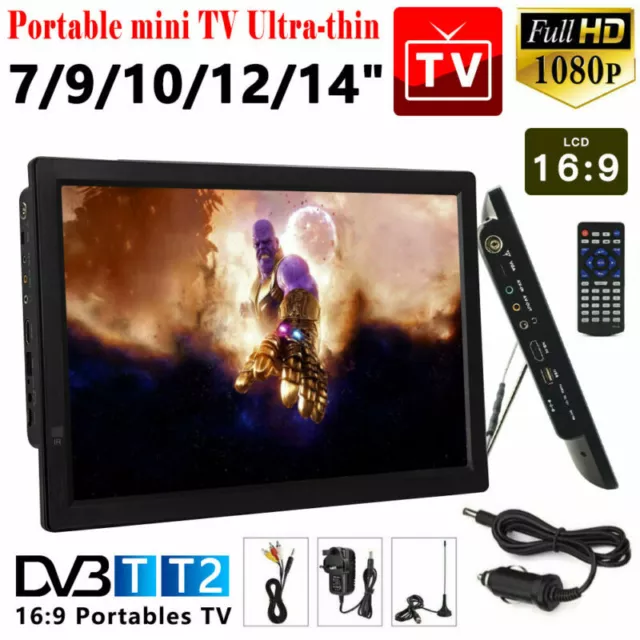 10/12/14/15.4in Portable 1080P HD TV Freeview HDMI Digital Television Player UK