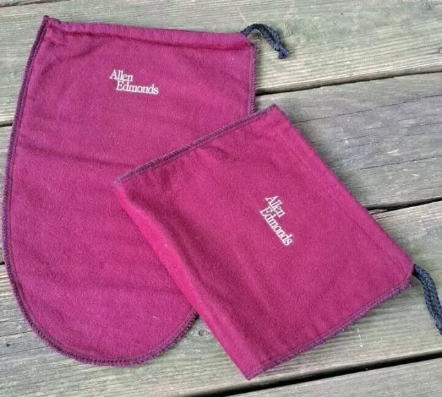 Allen Edmonds Cubiertas de Polvo Bolsas para Zapatos de Fieltro Cuerda Rojo Lote de 2 14,5x8
