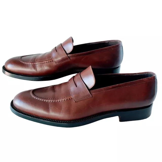 Georgio Armani Brown Leather Sole Penny Loafer Dress Shoe Slip On Men EU46/US 12