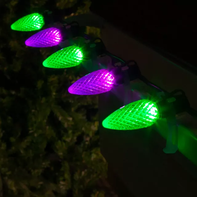 50 C9 OptiCore LED Halloween String Lights Purple Orange Green, Black Wire 50ft