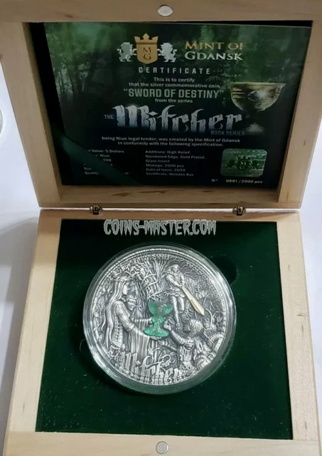 2020 2 Oz Silver $5 Niue SWORD OF DESTINY The Witcher Antique Finish Coin. 3