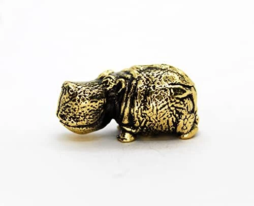Hippopotamus Brass Cute Figurine African Hippo Wild Animal Miniature Replicat...