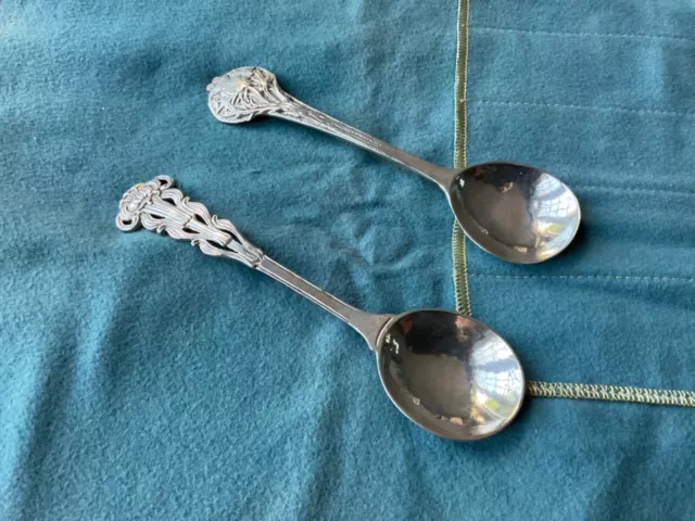 Rare pair Omar Ramsden Arts & Crafts Hammered Teaspoons Sterling Silver