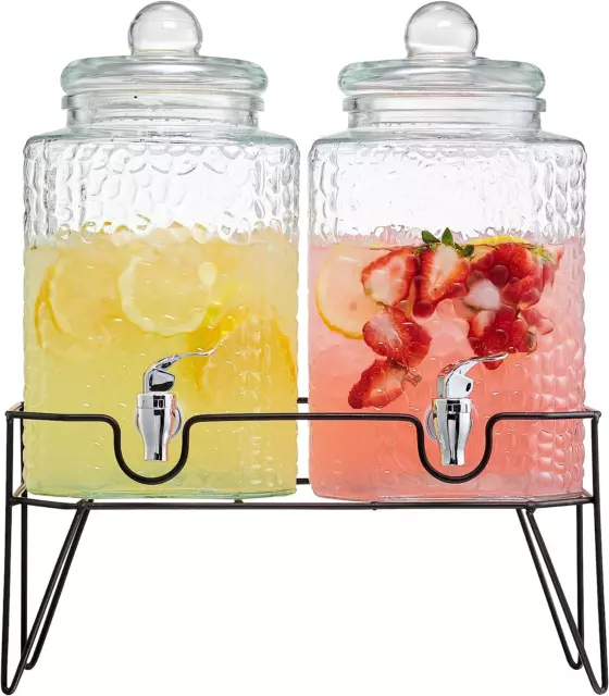 Beverage Dispenser W/Stand (Set of 2), 1.5 Gallon Large Countertop Glass Drink D