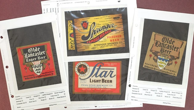 6 Lancaster, PA Vintage Beer Bottle Labels - Sprenger / Olde Lancaster 1940s?