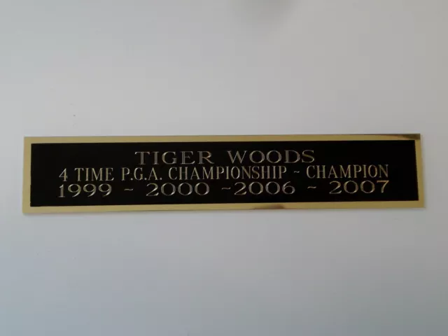 Tiger Woods 4X P.G.A. Champion Nameplate For A Golf Flag Display Case 1.5 X 8