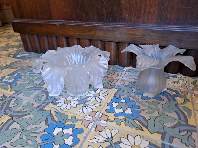 2 tulipes Art Nouveau en forme de fleur, verre dépoli. Lamp shade