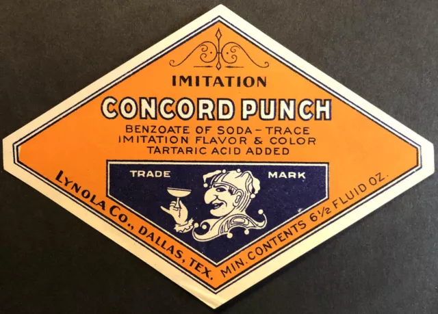 Vintage Unused Original Concord Punch Soda Label Lynola Co. in Dallas, Texas