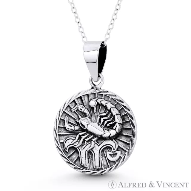 Scorpio Zodiac Sign Scorpion Pendant Luck Necklace in Solid .925 Sterling Silver