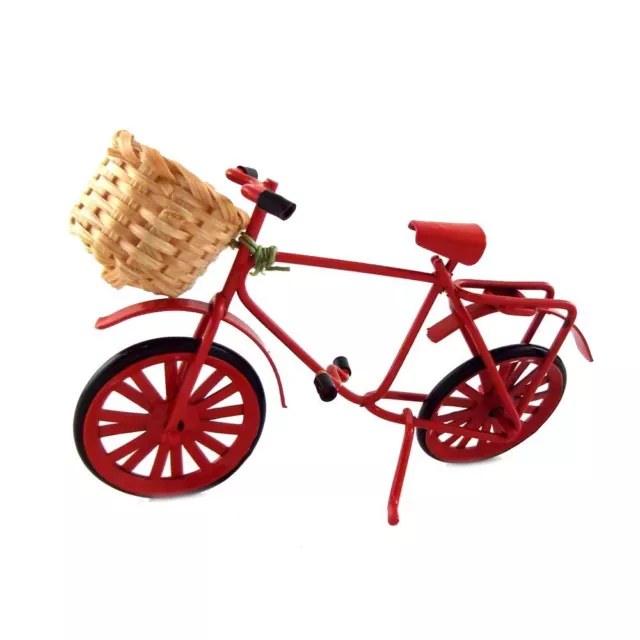 Dolls House Red Bike Bicycle with Shopping Basket Miniature Garden Accessory