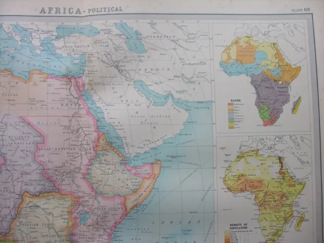 1920 MAP OF AFRICA - POLITICAL, Races Population Rainfall - Plate 68 Times Atlas 3