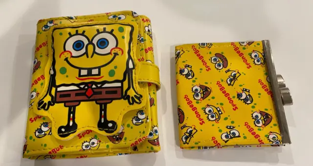 Spongebob Square Pants Tri Fold Wallet & Coin Purse Face Rare EUC Yellow 2 Piece