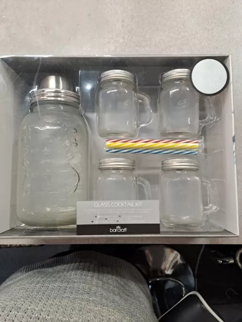 Kitchen Craft Glass Cocktail Set Cocktail Shaker & 4 Mini Drinking Jars BarCraft