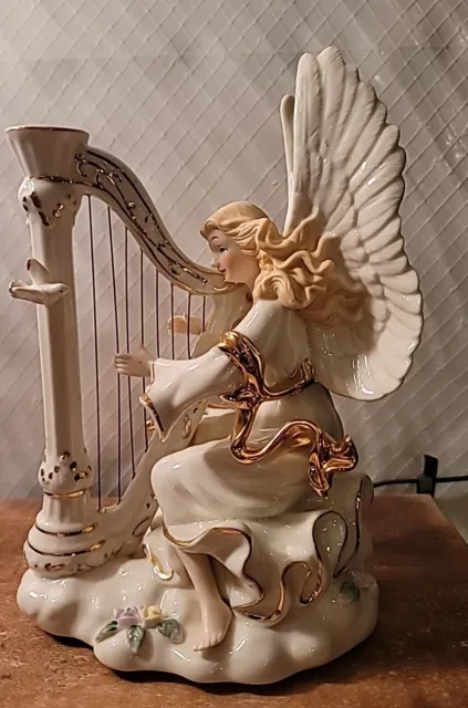 Beautiful Angel with Harp O Come All Ye Faithful Porcelain Statue B4