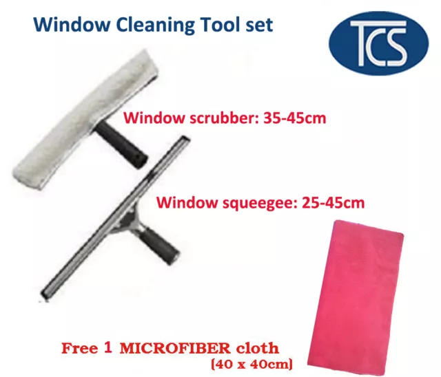 TCS WINDOW CLEANING SET SQUEEGEE SCRUBBER + EXTENDABLE TELESCOPIC POLE UP  TO 9M