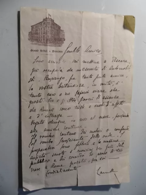 Lettera manoscritta "GRAND HOTEL PESCARA" Anni 1930