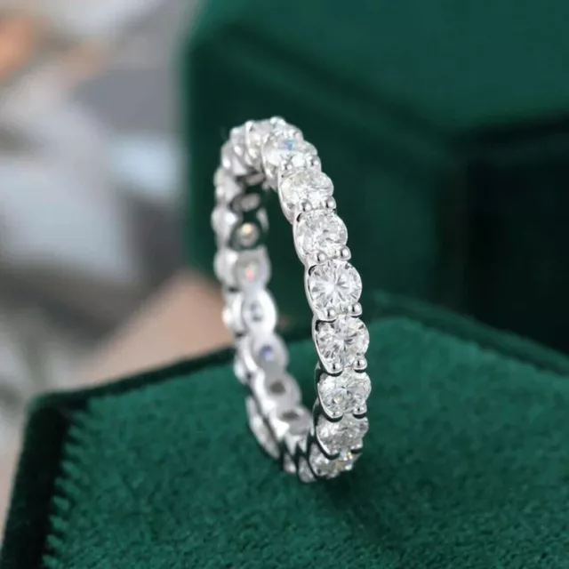 1.90 Ct Round Cut Diamond Full Eternity Wedding Band Ring 14K White Gold Finish