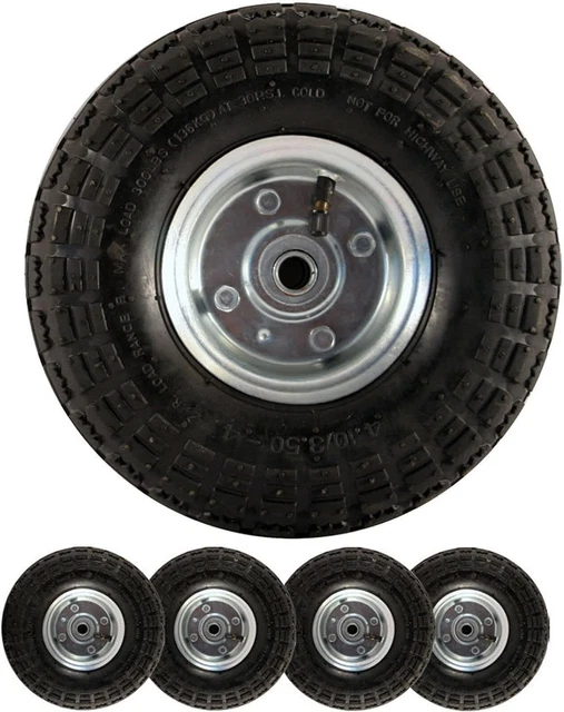 ZENO Wheelbarrow Wheels - 4 X 10" | Pneumatic Wheels Set | Truck Trolley Punctur