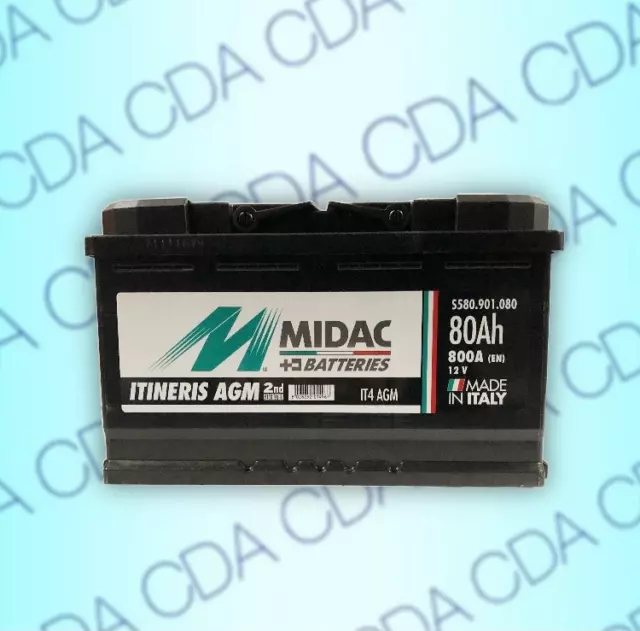 Vendita IT4AGM (S580.901.080), Batteria auto Start & Stop MIDAC Itineris  AGM 12V 80Ah 800A Polarità DX(0). Dim. 310x175x190mm Midac - IT4AGM