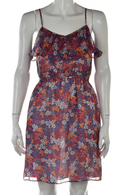 Shoshanna Dress Size 2 Blue Pink Floral Sheath Above Knee Spaghetti Strap Silk