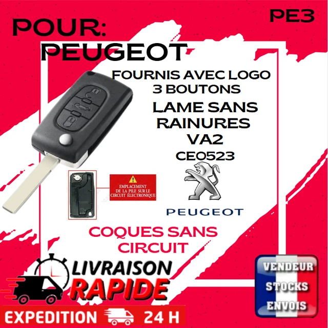 Boîtier Coque Pour Clé De Voiture - Compatible Peugeot 107, 207, 307, 308, 407 Et Partner - Modèle 2 Boutons CE0536 HU83