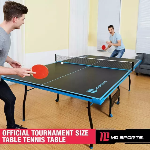 ESPN Official Size 2 Piece 15mm Indoor Quick Match Table Tennis Table, Blue  