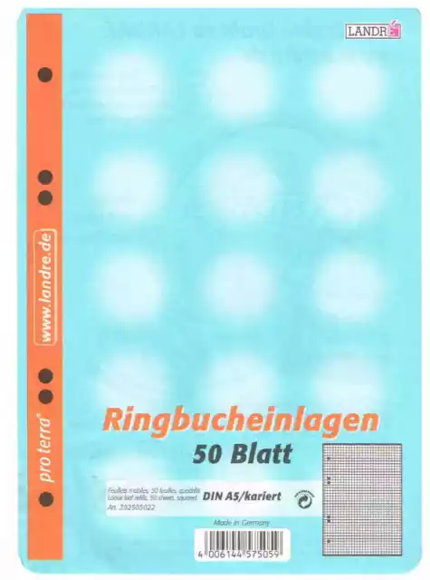 50 Blatt Landré DIN A5 Ringbucheinlagen kariert 6-fach gelocht Ringbuch-Einlage