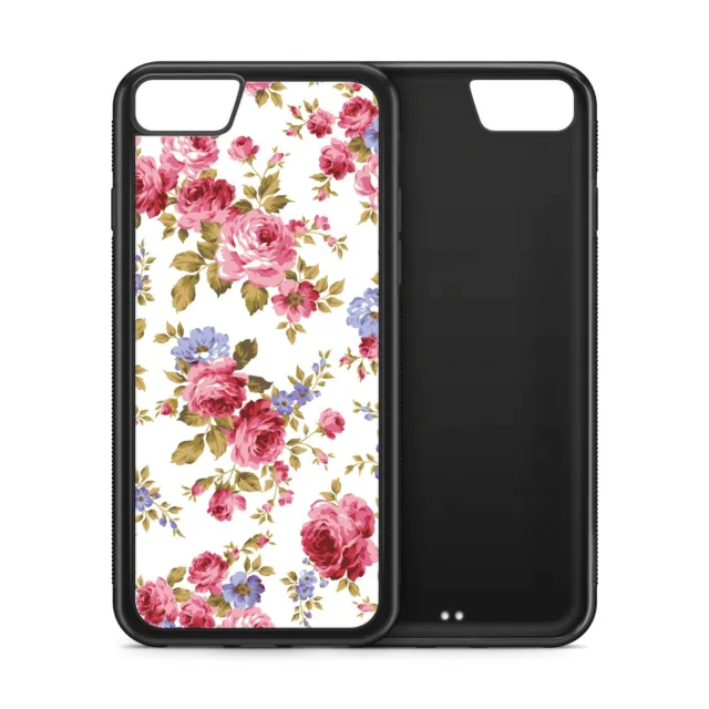 Floral Pattern Blue Red Flowers Black Rubber Phone Case