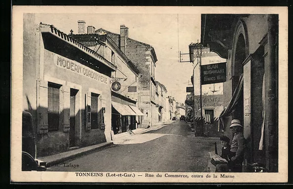 CPA Tonneins, Rue du Commerce, Cours de la Marne