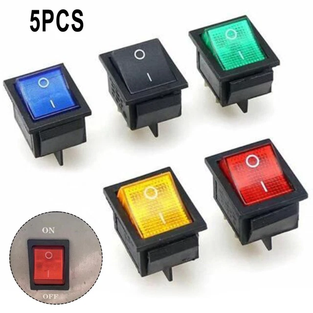 5 X/Set 2 Position Rectangular Rocker Switch Latching On Off DPST 4 Pin 250V 16A
