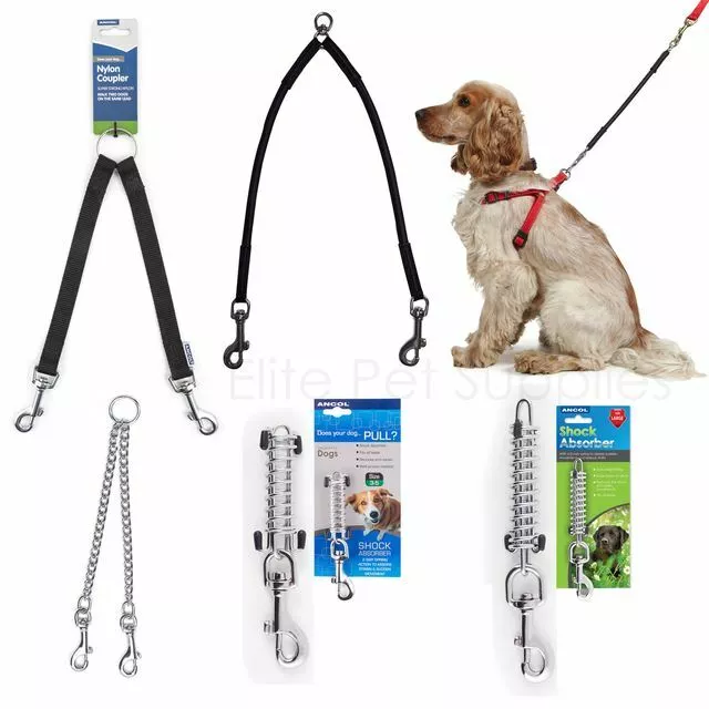 Ancol Coupler Bungee Shock Absorber Dog Lead Chain Extension Single Double