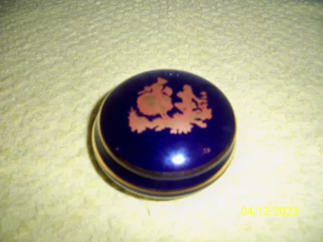 Limoges France, La Reine, Cobalt Blue And Gold Trinket Box. Pre-owned