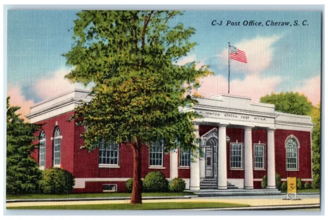 c1930's Post Office Scene Street Cheraw South Carolina SC Vintage Postcard